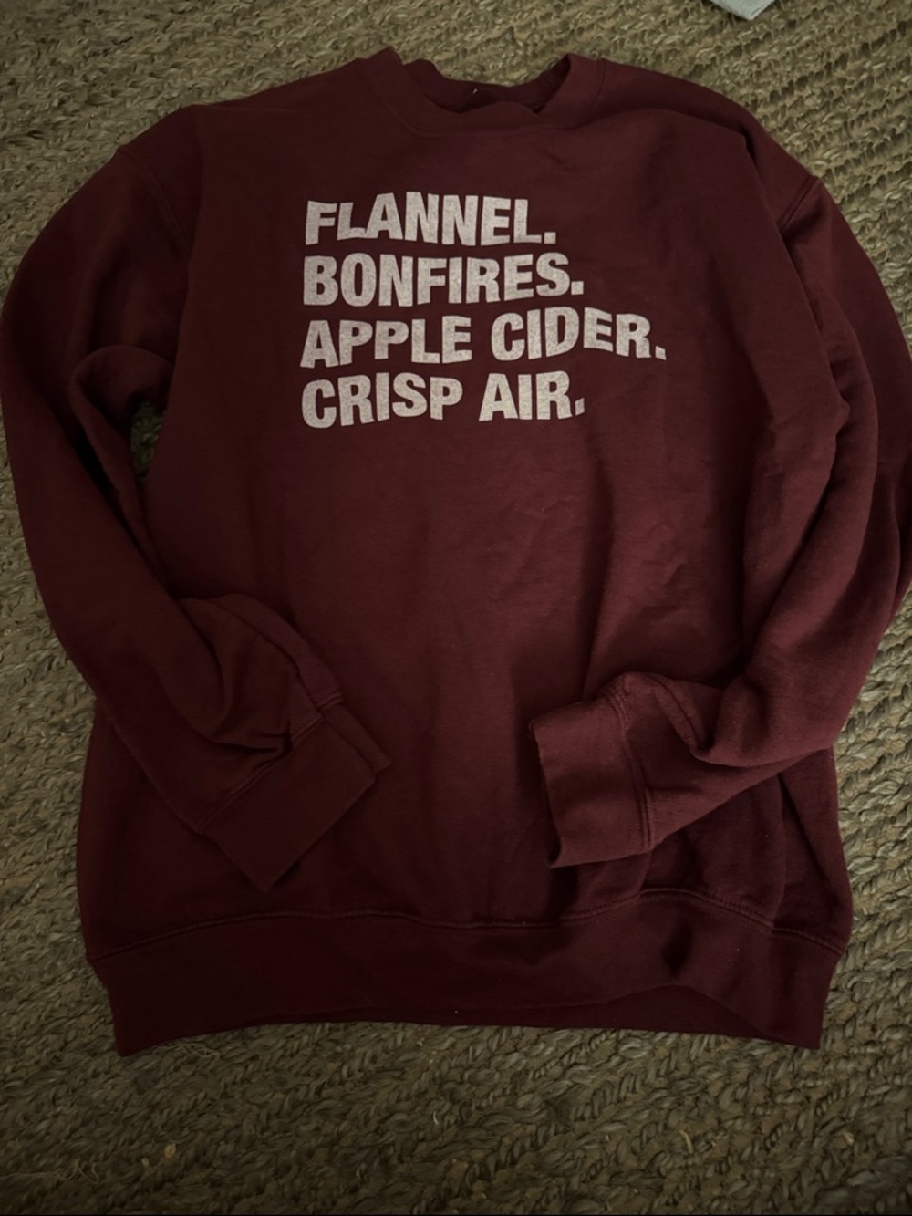 Cozy Maroon Graphic Crewneck Sweatshirt - Fall Slogan